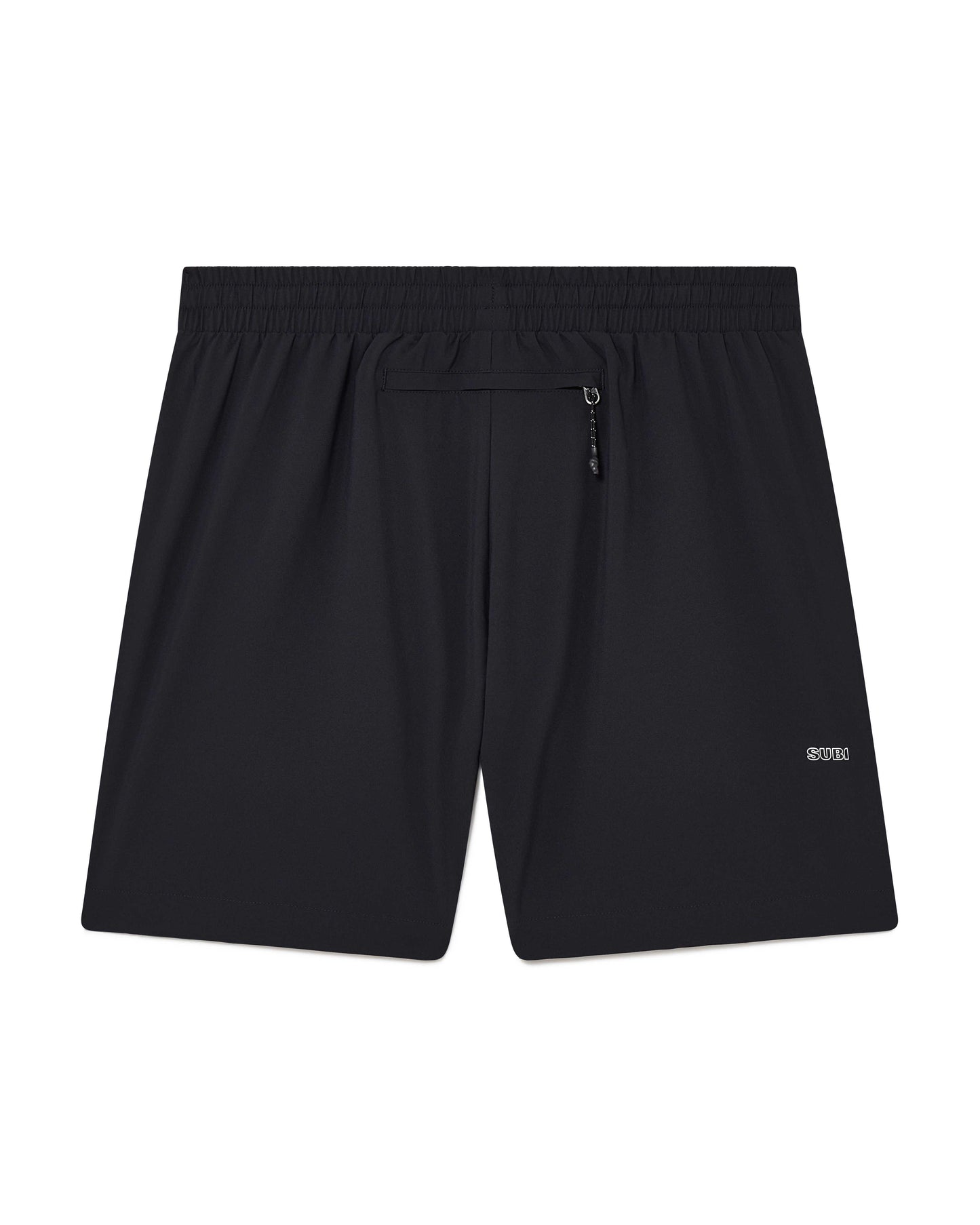 Black Running shorts, back view, lightweight shell, 4-way stretch, moisture wicking and breathable fabric, back zip