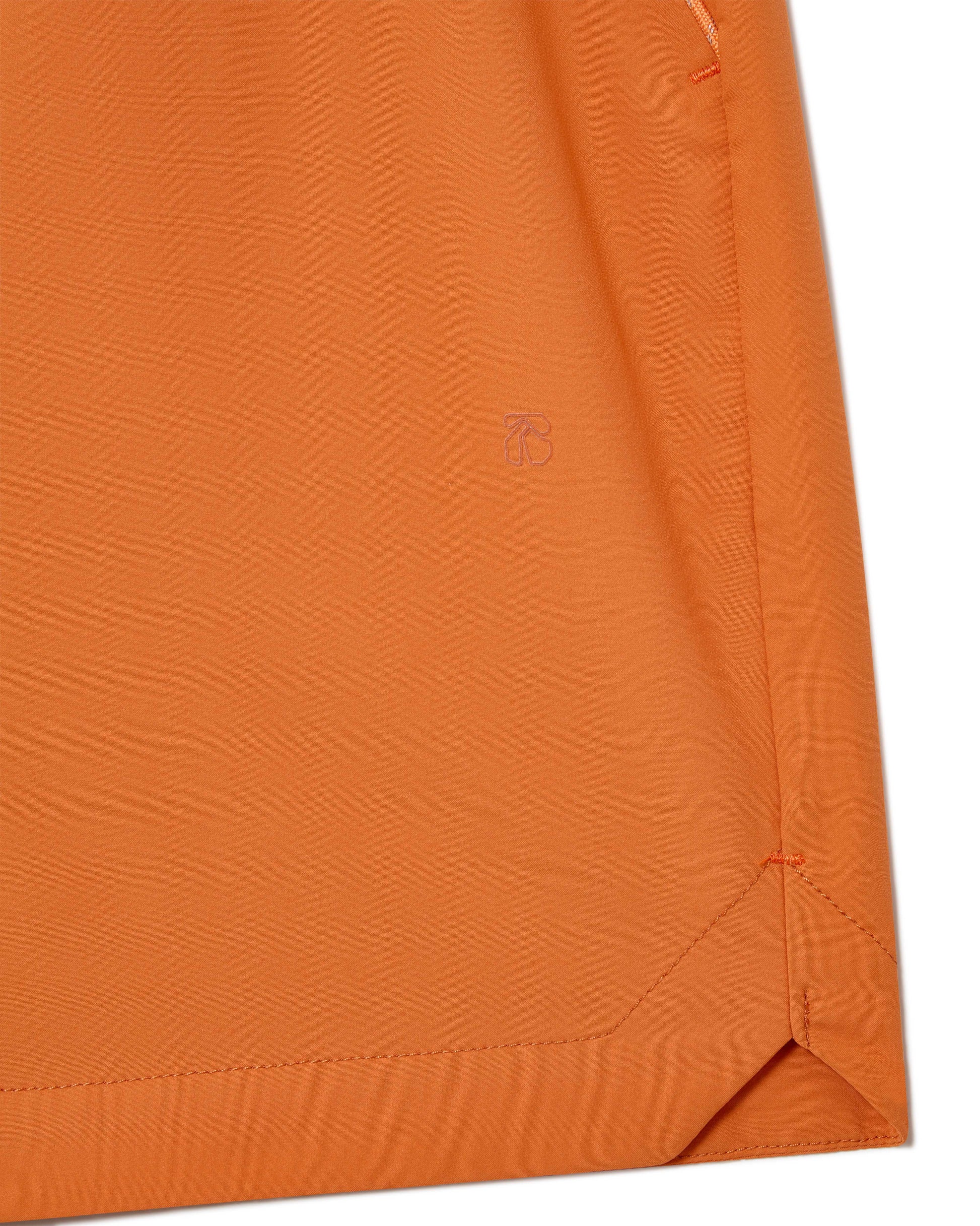 Orange Running shorts, details, lightweight shell, 4-way stretch, moisture wicking and breathable fabric