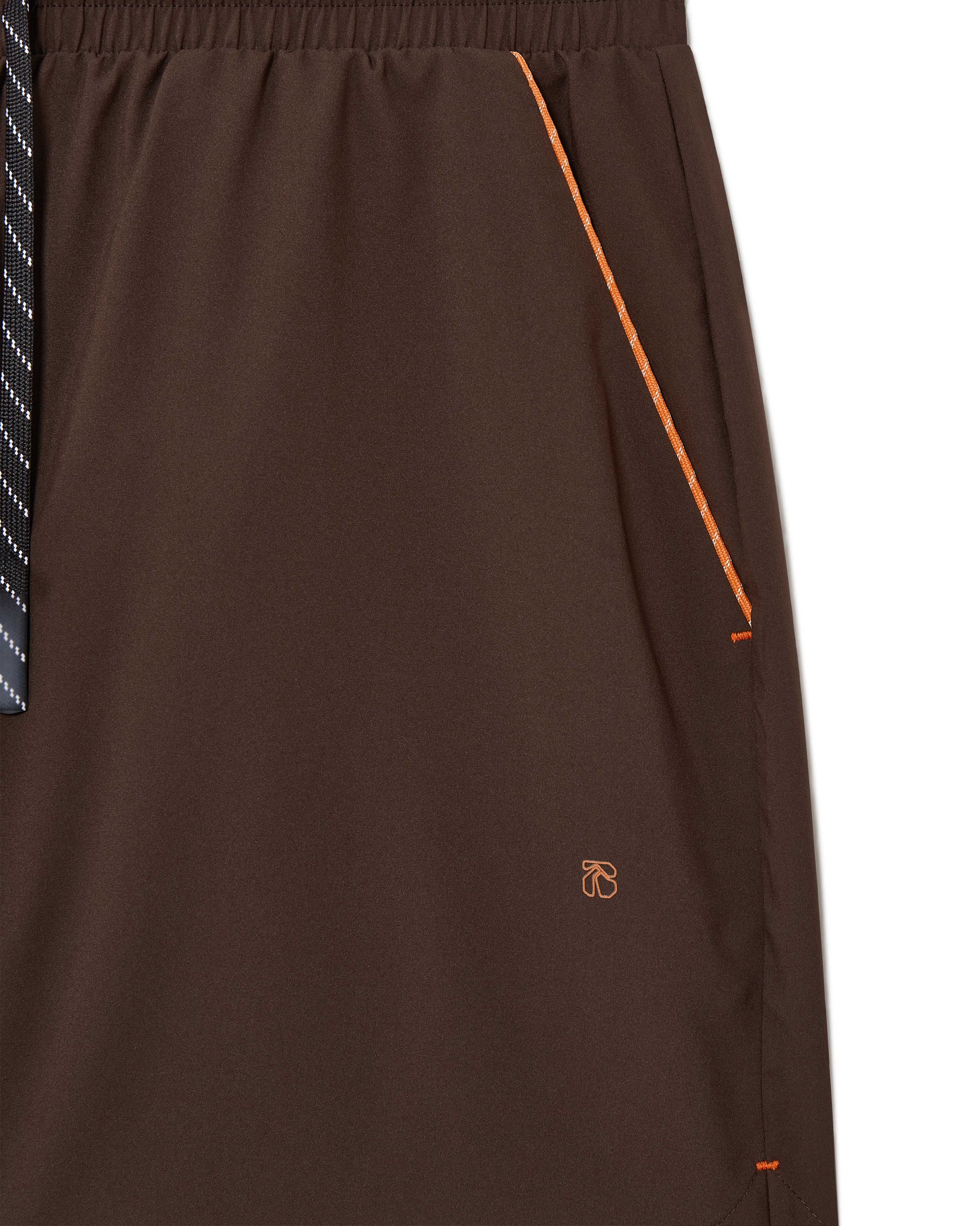 Brown Running shorts, details, lightweight shell, 4-way stretch, moisture wicking and breathable fabric