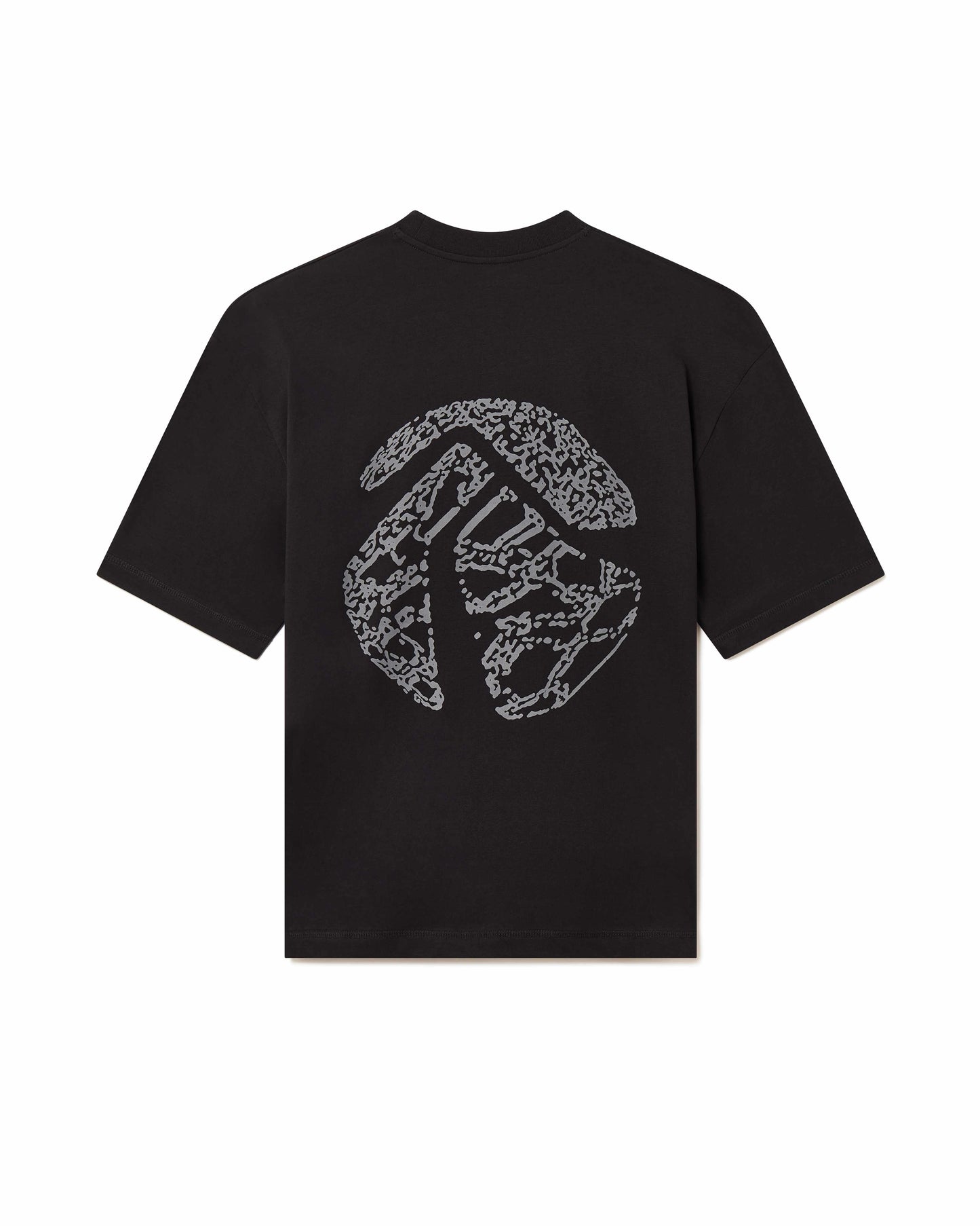 Illustration Details of Black cotton t-shirt, relaxed fit, extended sleeves, boxy fit