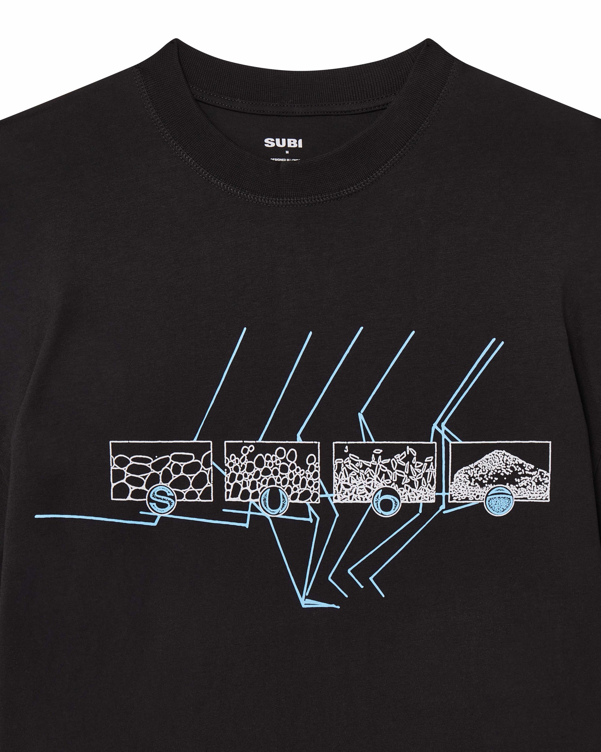 Illustration Details of Black cotton t-shirt, relaxed fit, extended sleeves, boxy fit