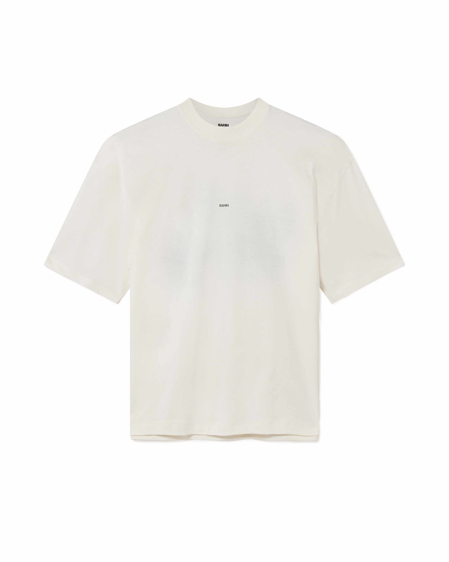 Off White cotton t-shirt, front view, relaxed fit, extended sleeves, boxy fit