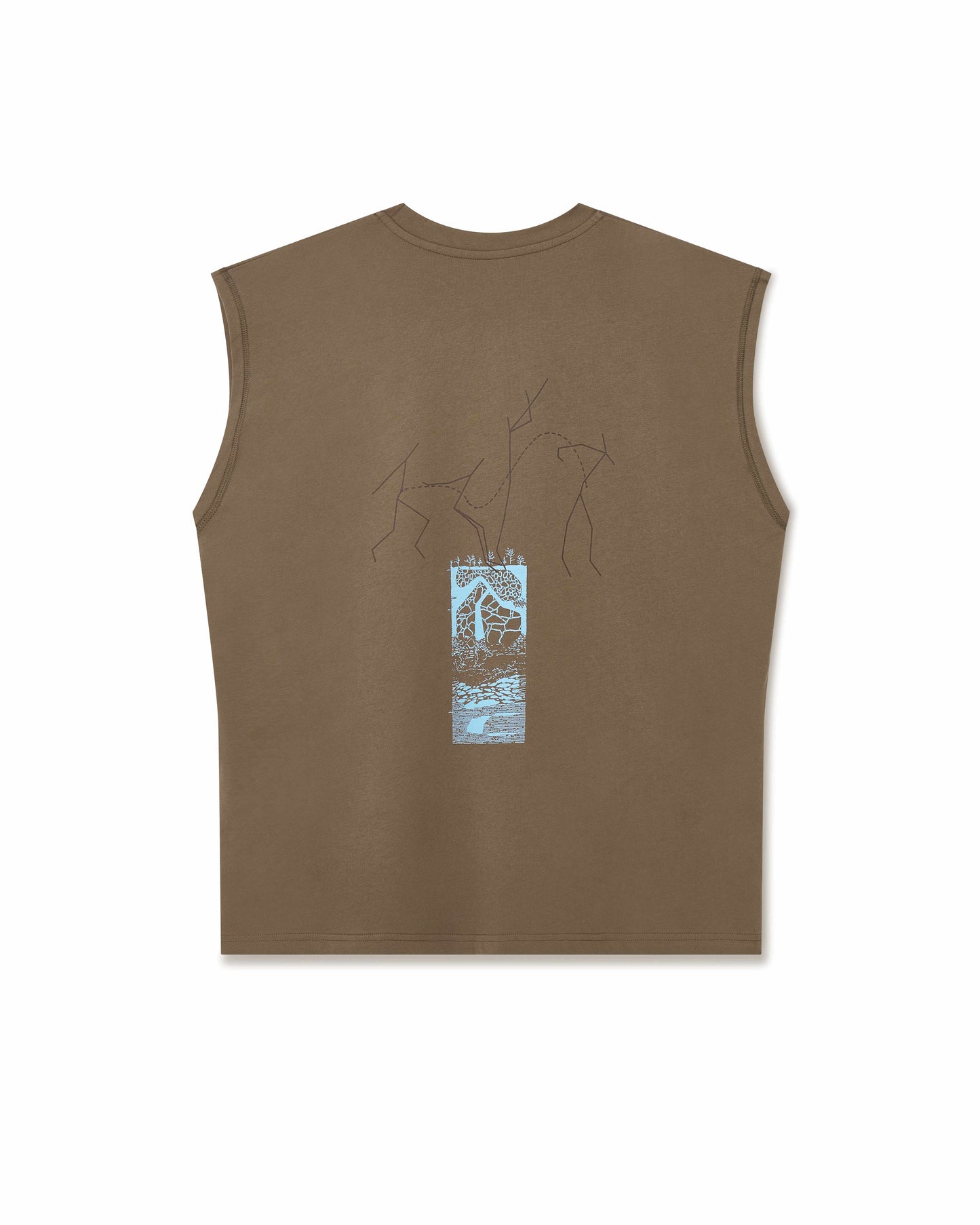 Training tank top, Dune colour, back view, relaxed fit, wide arm openings, illustration