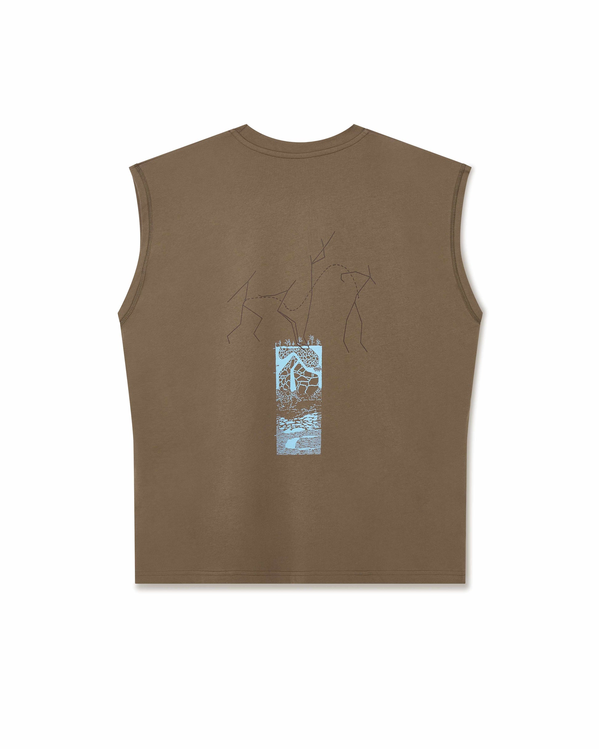 Training tank top, Dune colour, back view, relaxed fit, wide arm openings, illustration