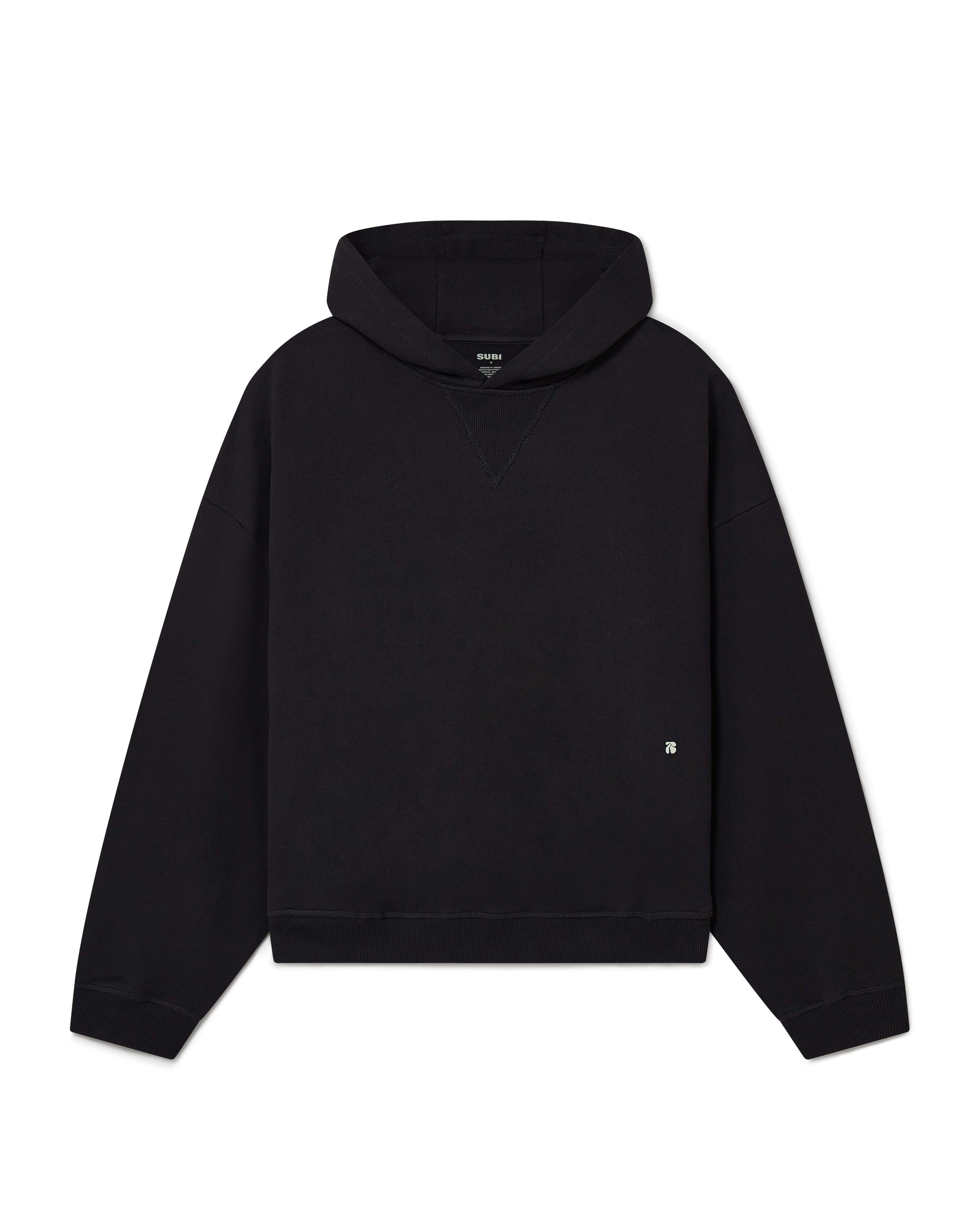 SUBI Topography Hoodie, Black, front view, relaxed fit, heavyweight cotton fleece