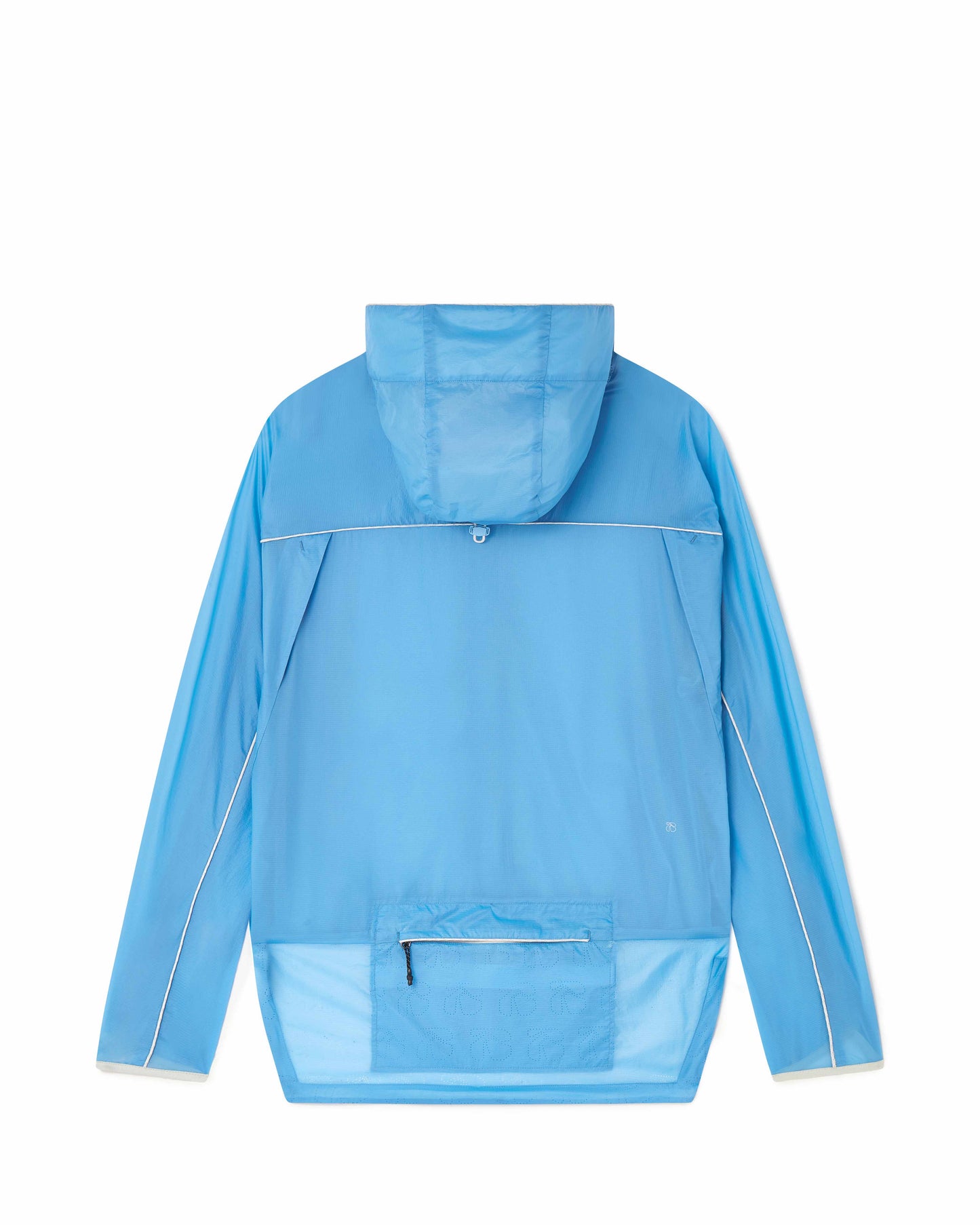 Ultralight running jacket, Blue colour, back view, cropped fit, water-repellent, zippered back pocket