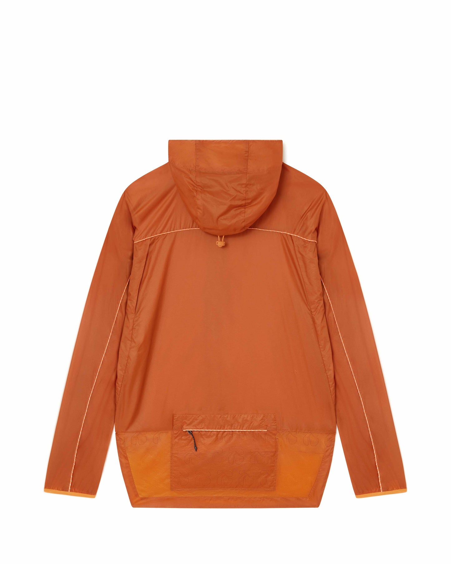 Ultralight running jacket, Rust colour, back view, cropped fit, water-repellent, zippered back pocket