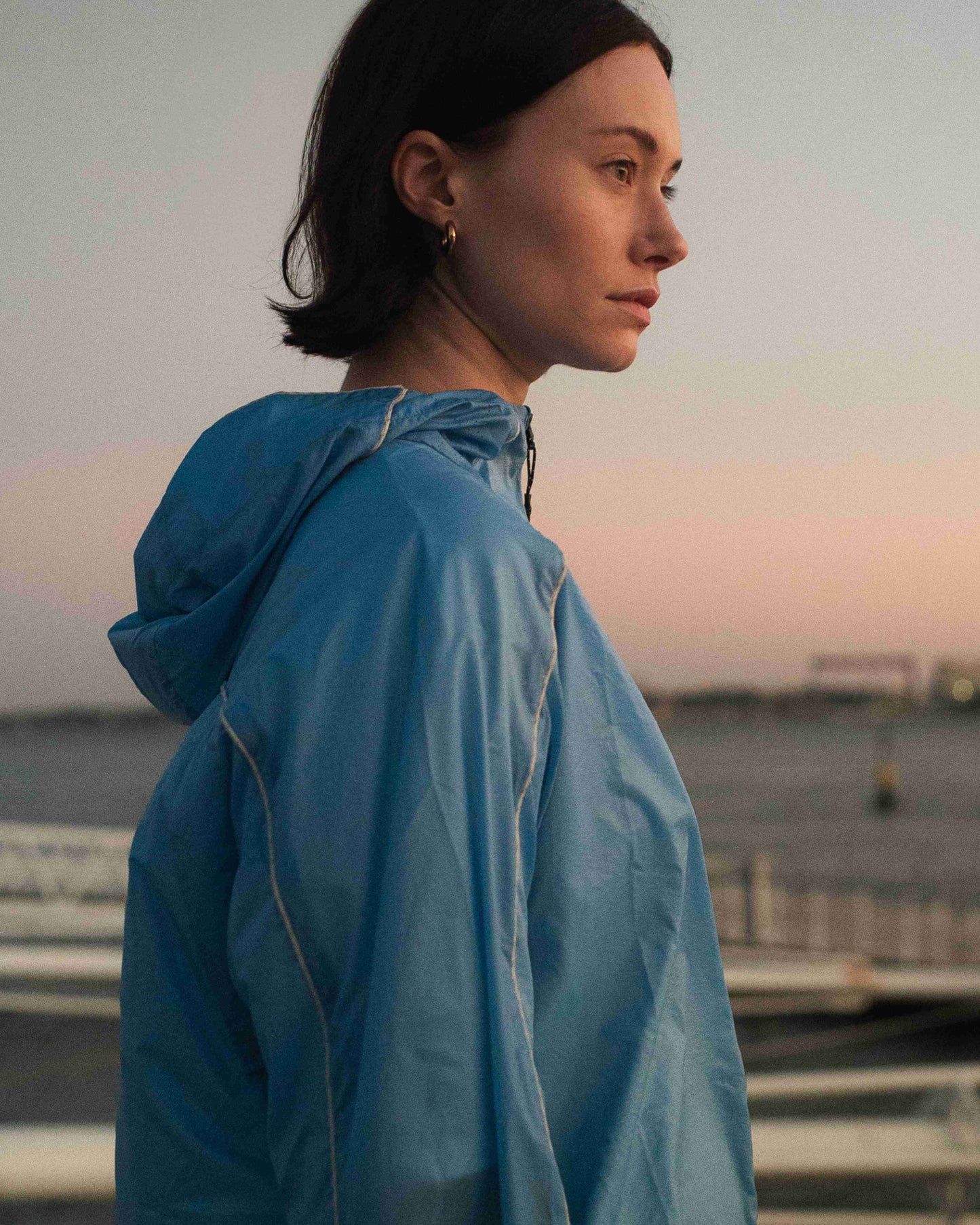 Model lightweight jacket, Blue colour, functional fit, zips.